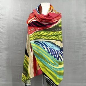 Chico's Shawl Wrap Scarf Pareo Abstract Colorful 65 x 44